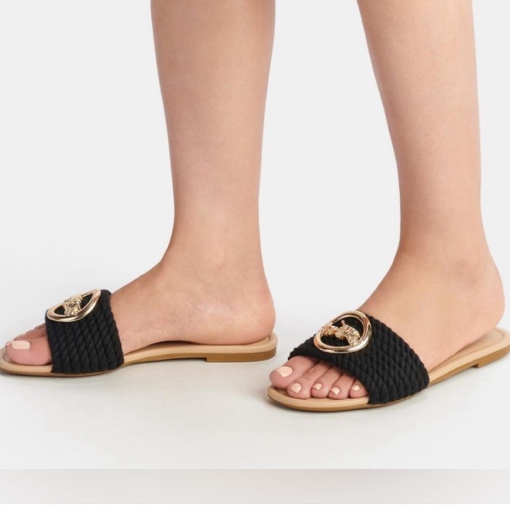 Coach Black and Gold Rope Sandals